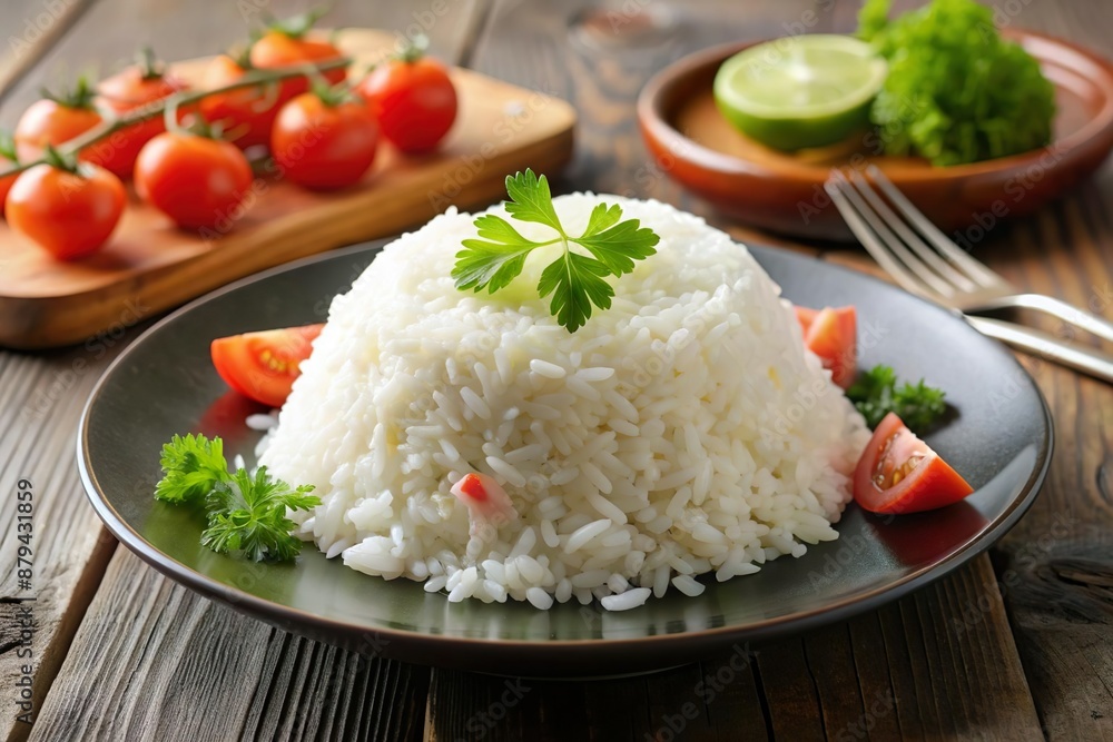 cooked plain white rice pile on plate cooked plain white rice pile on plate