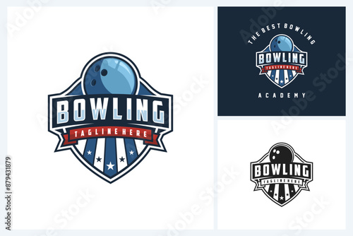 Bowling logo sport design template, bowling team emblem badge, bowling tournament logo design vector illustration