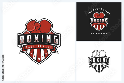 Boxing logo sport design template, boxing team emblem badge, boxing tournament logo design vector illustration