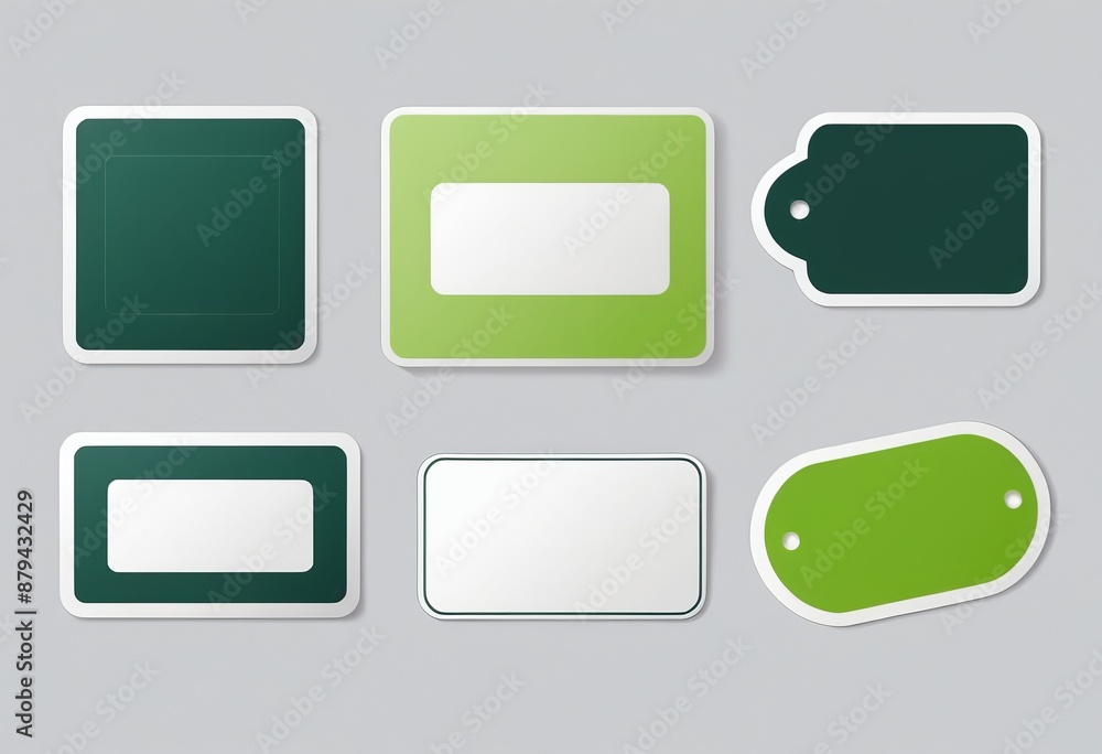 Modern Flat Style Green Rectangle Sticker Labels with White Borders - Vector Graphics Modern Flat Style Green Rectangle Sticker Labels with White Borders - Vector Graphics