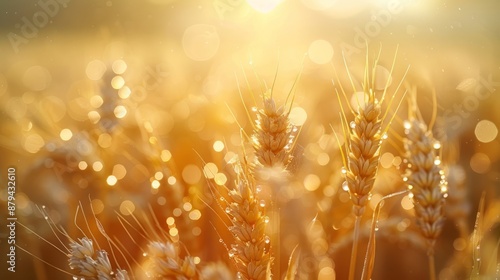 Golden wheat field with sunlight photo