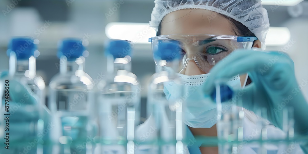 Scientist with medical vials conducting pharmaceutical research in laboratory setting. Concept Medical Research, Laboratory Work, Pharmaceutical Scientist, Vials Experimentation, Scientific Research Scientist with medical vials conducting pharmaceutical research in laboratory setting. Concept Medical Research, Laboratory Work, Pharmaceutical Scientist, Vials Experimentation, Scientific Research