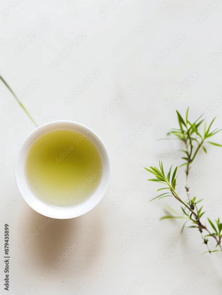 Serene Minimalist Workspace with Green Tea and Potted Plant for Relaxation and Productivity Serene Minimalist Workspace with Green Tea and Potted Plant for Relaxation and Productivity