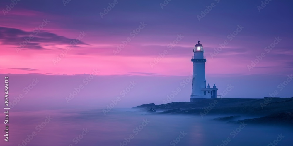 A solitary lighthouse shining its light across a dark, calm sea, providing guidance and safety during the night. A solitary lighthouse shining its light across a dark, calm sea, providing guidance and safety during the night.