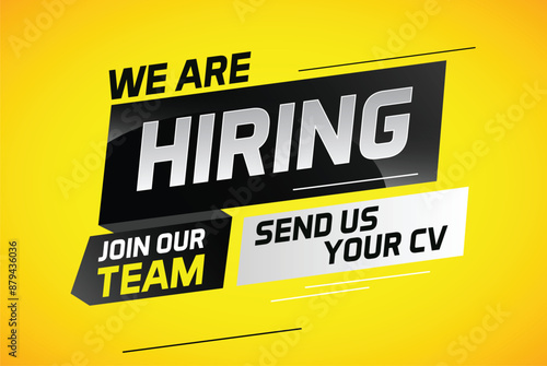 Hiring recruitment design for banner poster. We are hiring lettering with geometric shapes lines. Vector illustration typographic. Open vacancy design template

