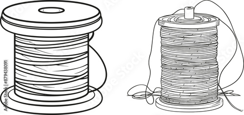 An atelier and fashion design concept depicted by a single line of thread. Editable stroke. Doodle modern illustration.