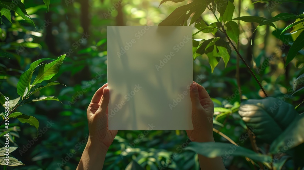 Blank Paper Held in Front of Green Foliage Blank Paper Held in Front of Green Foliage