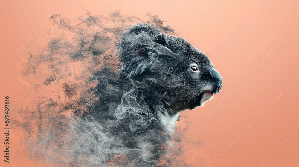 Black and white Koala with smoke coming from its mouth on an orange background Black and white Koala with smoke coming from its mouth on an orange background