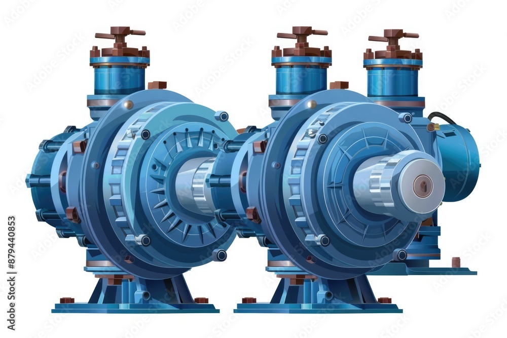 Motor Icons Set. Three Industrial Electric Motors in Blue and White Isolated Background Motor Icons Set. Three Industrial Electric Motors in Blue and White Isolated Background
