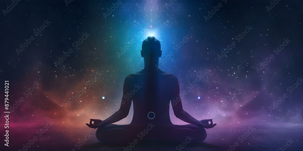 Background of meditation with chakras prana and spirituality in the universe. Concept Meditation, Chakras, Prana, Spirituality, Universe Background of meditation with chakras prana and spirituality in the universe. Concept Meditation, Chakras, Prana, Spirituality, Universe
