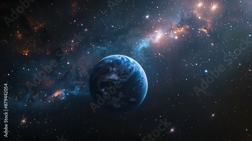 This image showcases the Planet Earth in outer space, featuring a stunning nebula glow in the background, evoking feelings of wonder and exploration in the vast universe.