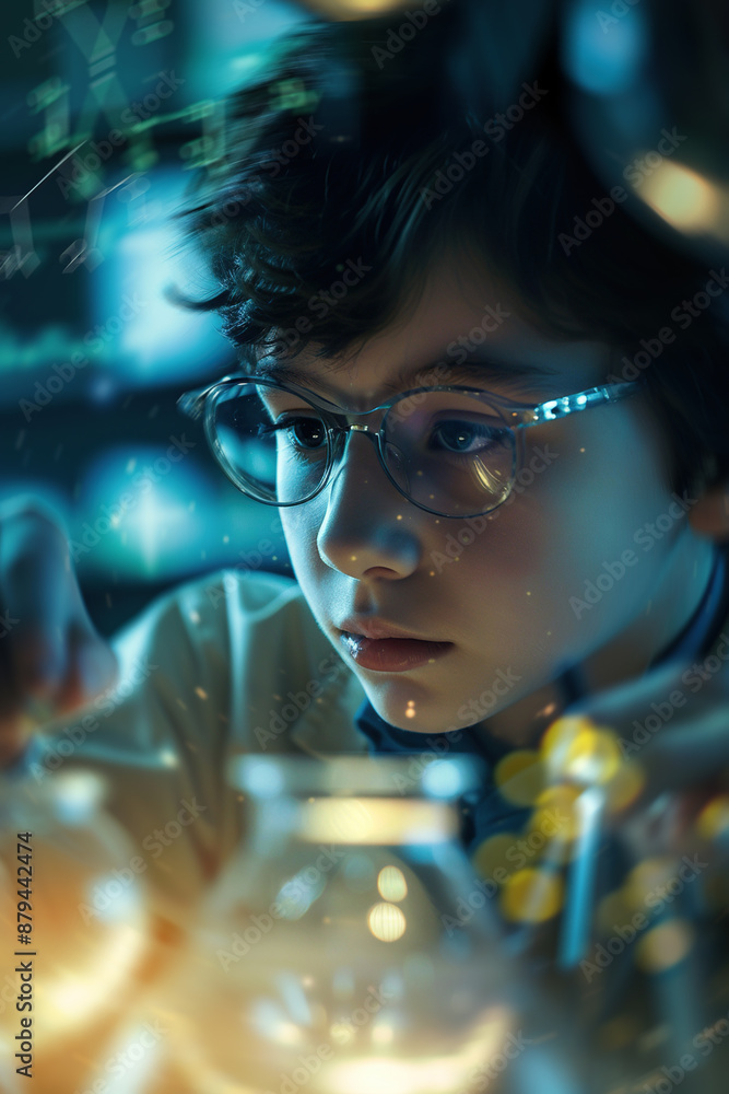 Boy scientist in the lab working on chemistry experiments. Ai generative Boy scientist in the lab working on chemistry experiments. Ai generative