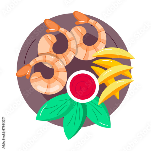 Hot dumplings with sauce, flat style sticker 

