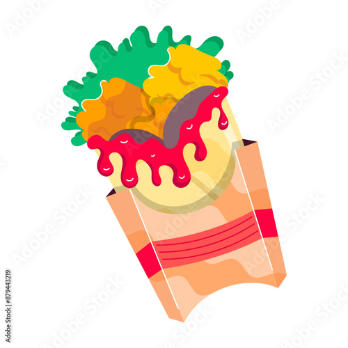 Hot dumplings with sauce, flat style sticker 

