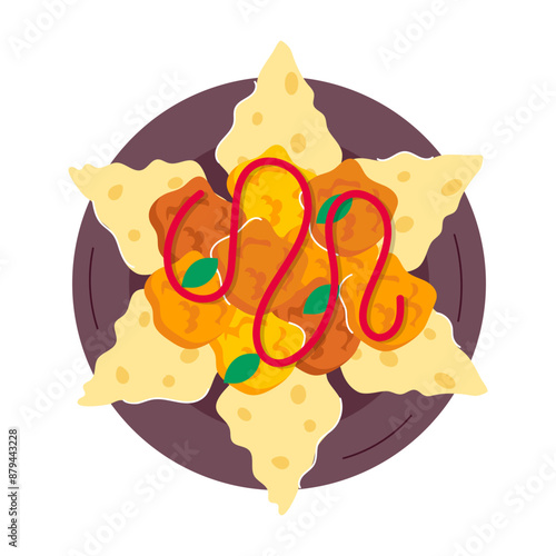 Hot dumplings with sauce, flat style sticker 

