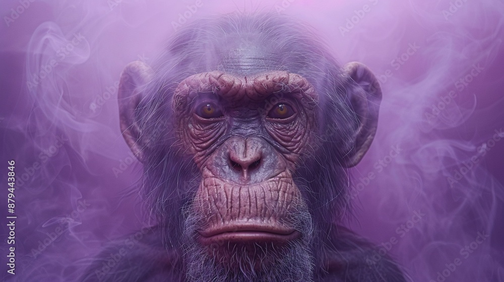 A close-up of a monkey with smoke emanating from its face and a cigarette dangling from its mouth A close-up of a monkey with smoke emanating from its face and a cigarette dangling from its mouth