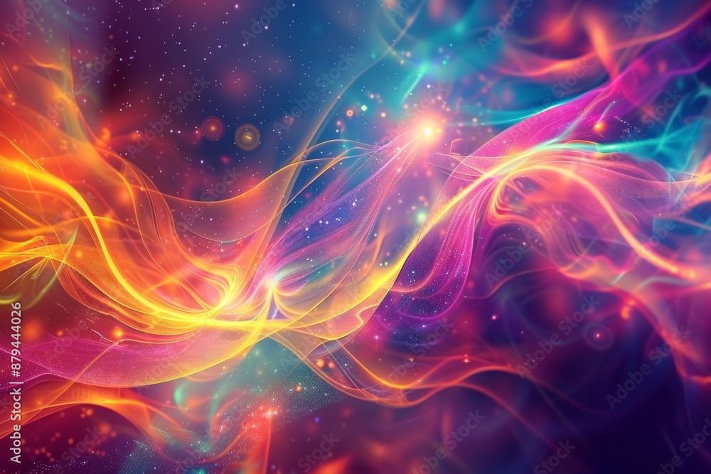 An abstract visualization of quantum entanglement, with swirling, intertwined particles and waves of light in a spectrum of bright, contrasting colors. An abstract visualization of quantum entanglement, with swirling, intertwined particles and waves of light in a spectrum of bright, contrasting colors.