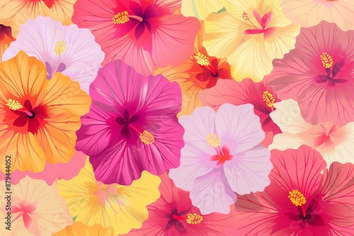 A vibrant top-down view of a diverse mix of flowers bathed in sunlight. Beautiful simple AI generated image in 4K, unique.