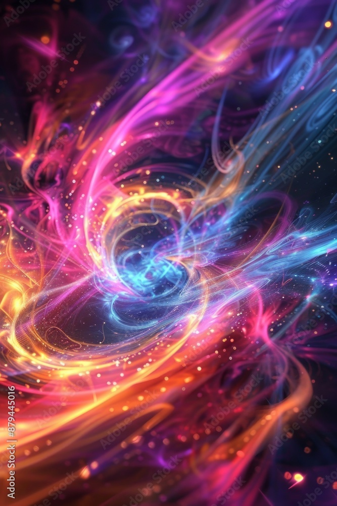 An abstract visualization of quantum entanglement, with swirling, intertwined particles and waves of light in a spectrum of bright, contrasting colors. An abstract visualization of quantum entanglement, with swirling, intertwined particles and waves of light in a spectrum of bright, contrasting colors.