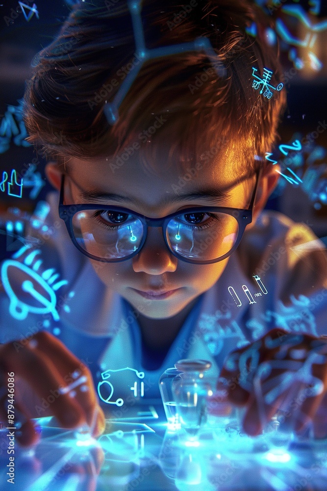 Boy scientist in the lab working on chemistry experiments. Ai generative Boy scientist in the lab working on chemistry experiments. Ai generative