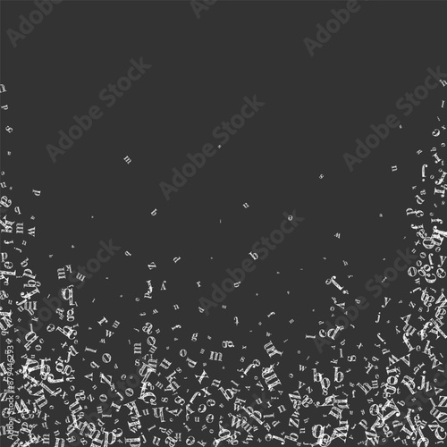 Falling letters of English language. White chalk