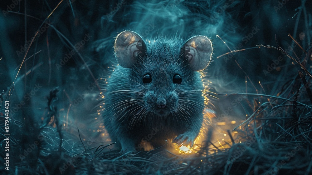 Close-up of a rat in a field, with sunlight illuminating its eyes Close-up of a rat in a field, with sunlight illuminating its eyes