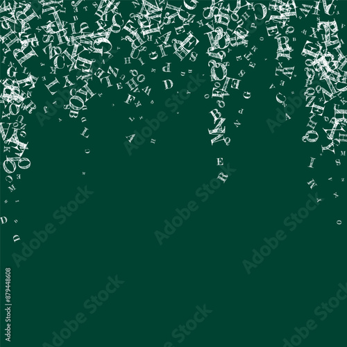Flying latin letters. White chalk  scattered