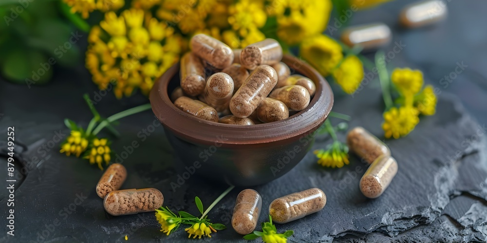 Rhodiola Rosea supplements calm the mind and relieve energy stress. Concept Rhodiola Rosea, Supplements, Stress Relief, Mental Clarity, Energy Booster Rhodiola Rosea supplements calm the mind and relieve energy stress. Concept Rhodiola Rosea, Supplements, Stress Relief, Mental Clarity, Energy Booster