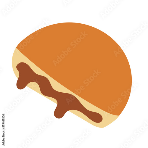 Kue pia or bakpia pathok vector image, bitten bakpia pathuk clip art flat illustration, indonesian traditional sweet cake dessert, local snack food indonesia