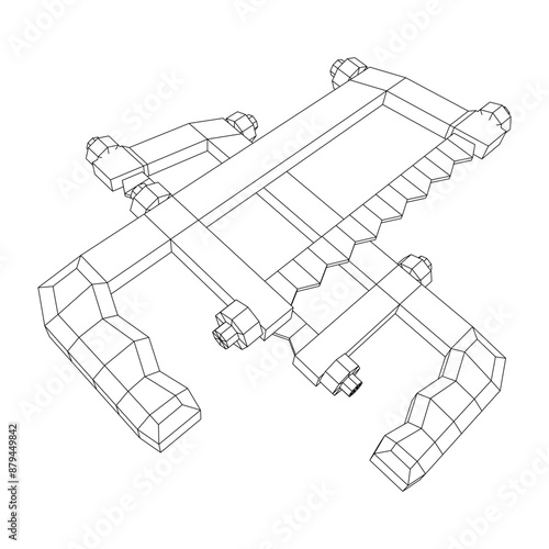 Hacksaw manual or Hand hacksaw. Wireframe low poly mesh vector illustration