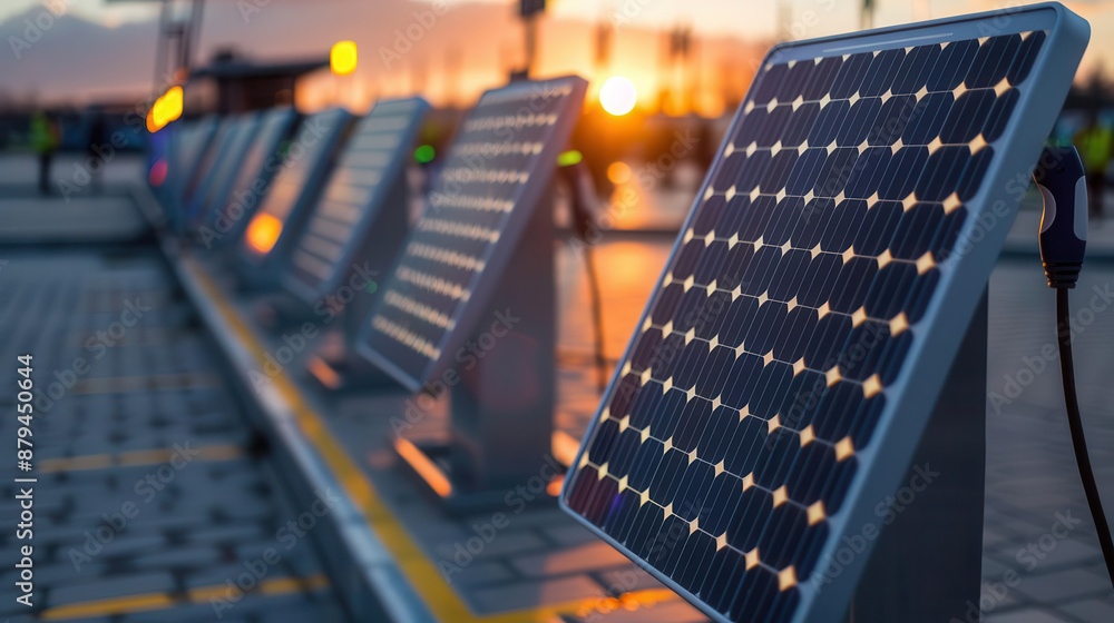 Solar powered charging stations for electronic devices at a festival, sustainable festival, providing renewable energy solutions for attendees,