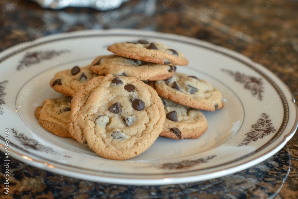 Delicious chocolate chip cookies are piled high, fresh from the oven and ready to be enjoyed Delicious chocolate chip cookies are piled high, fresh from the oven and ready to be enjoyed