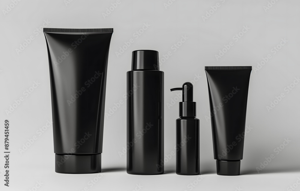 Black cosmetic bottles white background mockup set beauty product packaging template design Beauty Product Mockup Concept Black cosmetic bottles white background mockup set beauty product packaging template design Beauty Product Mockup Concept