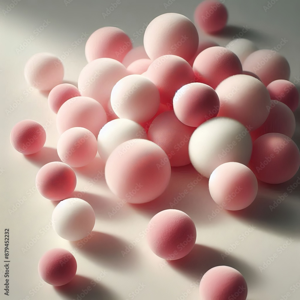 a bed with pink and white balls of pink and white candy.
a bed with pink and white balls of pink and white candy.