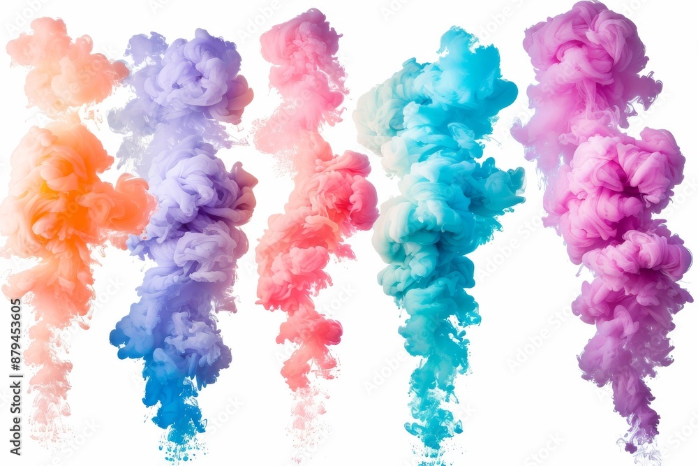 Multicolored smoke puff cloud design elements on a dark background - generative ai . Beautiful simple AI generated image in 4K, unique. Multicolored smoke puff cloud design elements on a dark background - generative ai . Beautiful simple AI generated image in 4K, unique.