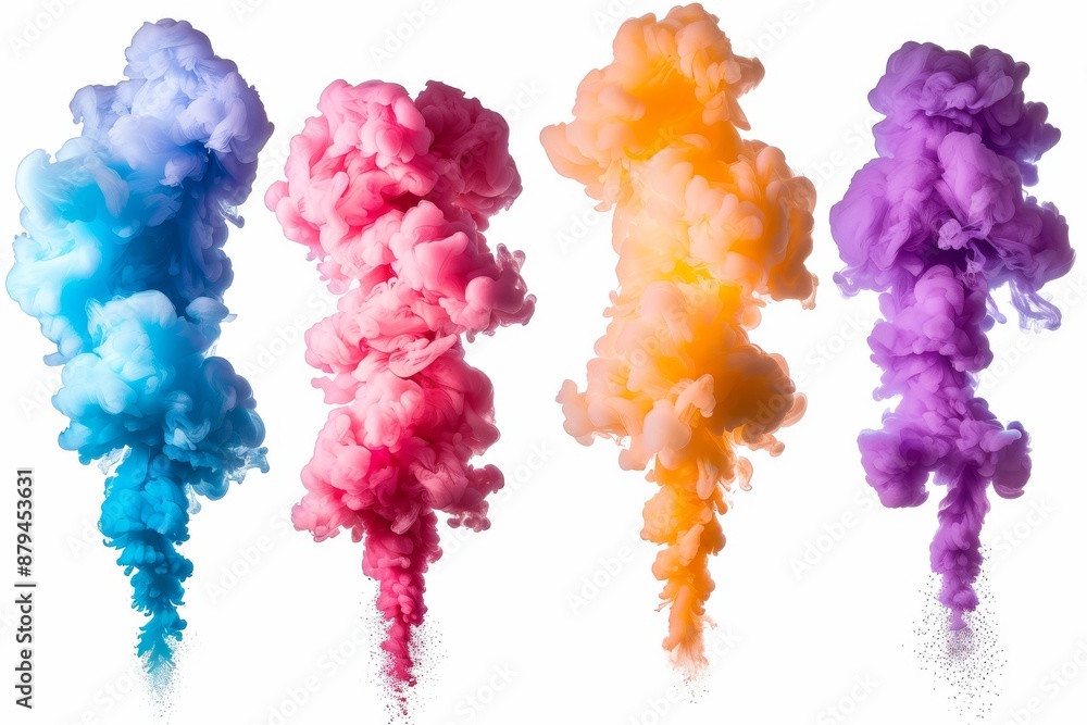 Obraz premium Multicolored smoke puff cloud design elements on a dark background - generative ai . Beautiful simple AI generated image in 4K, unique.