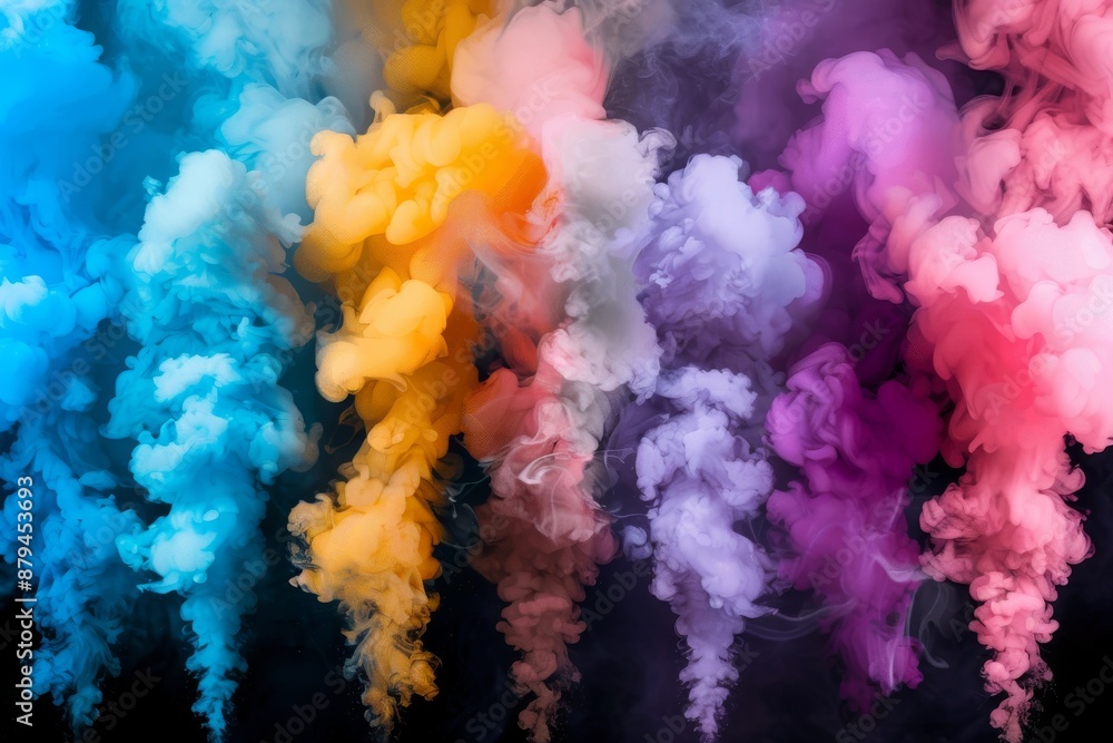 From the middle of the bluish-pink smoke, white clouds erupt, fly up and mix with the total mass.. Beautiful simple AI generated image in 4K, unique. From the middle of the bluish-pink smoke, white clouds erupt, fly up and mix with the total mass.. Beautiful simple AI generated image in 4K, unique.