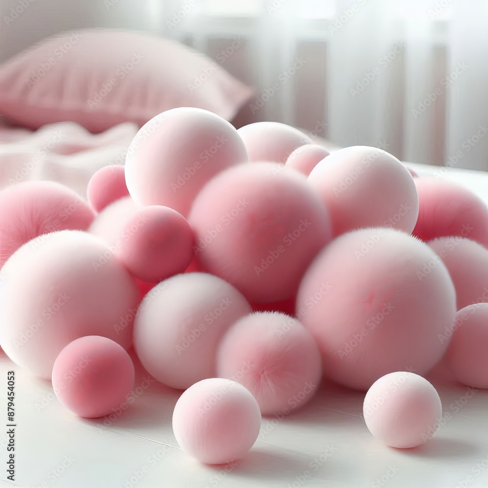 Fototapeta premium a bed with pink and white balls of pink and white candy.