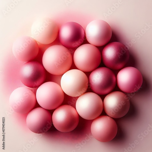 a bed with pink and white balls of pink and white candy.