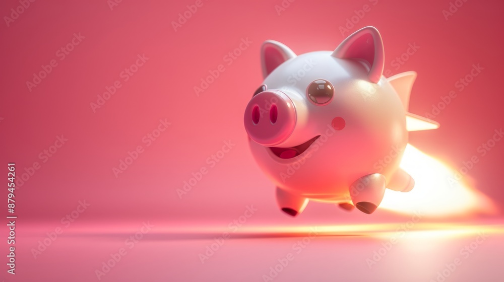 Smiling Piggy Bank Soaring Through the Air