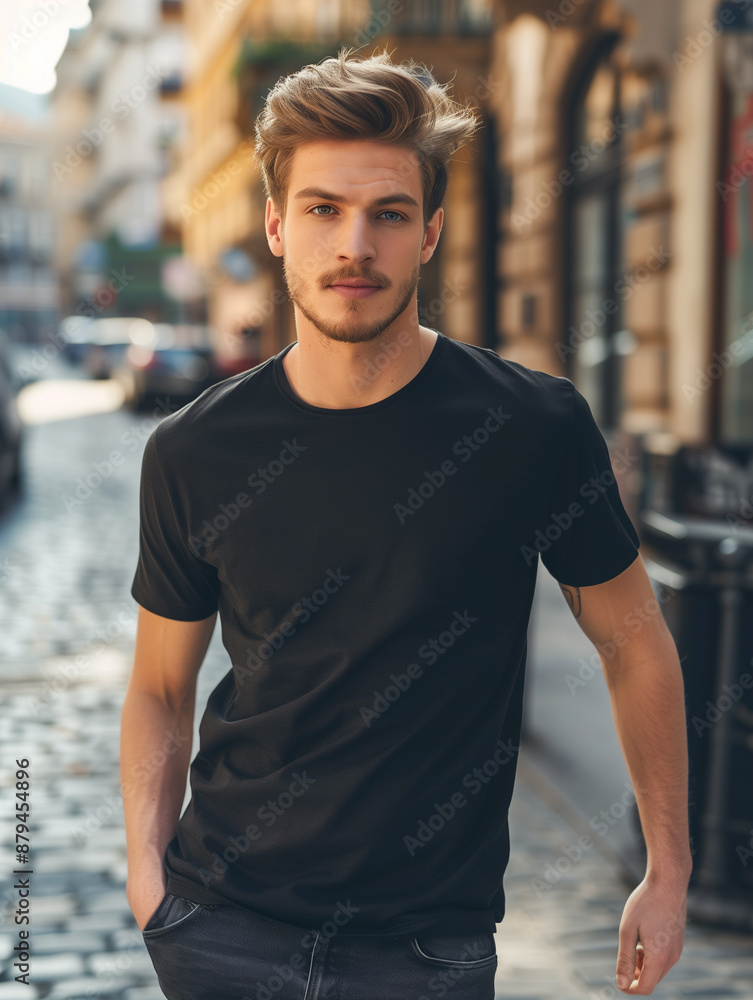 Black tshirt mockup, blank oversized t-shirt template, casual fashion, handsome male model wearing a empty black tee standing outdoors in the city for clothing company mockup Black tshirt mockup, blank oversized t-shirt template, casual fashion, handsome male model wearing a empty black tee standing outdoors in the city for clothing company mockup