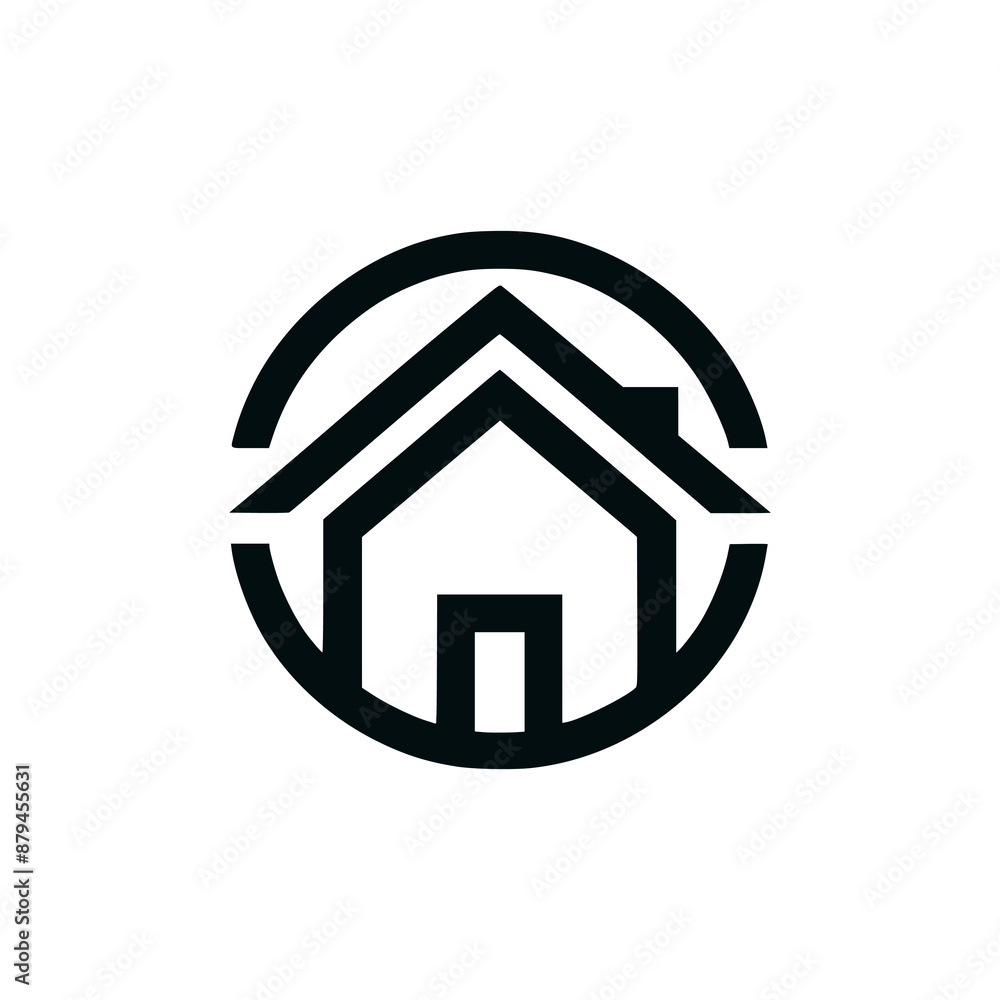 house real estate property inside circle logo vector illustration template design
