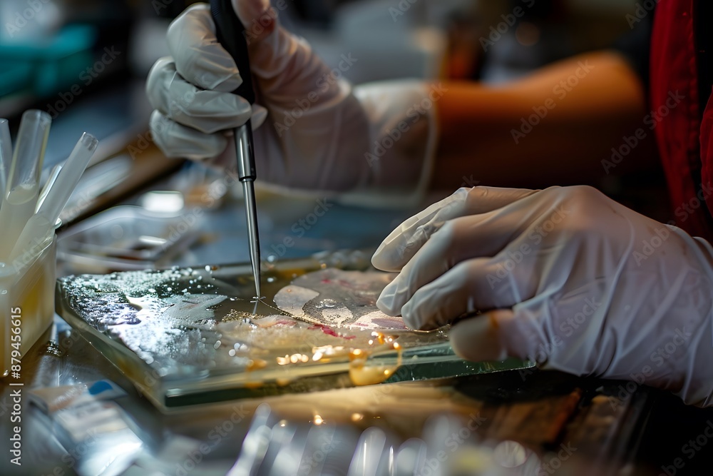 Fototapeta premium Scientist Conducting Laboratory Experiment with Precision Tools