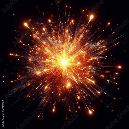 A Fire starburst-fireball spark  with black background photo