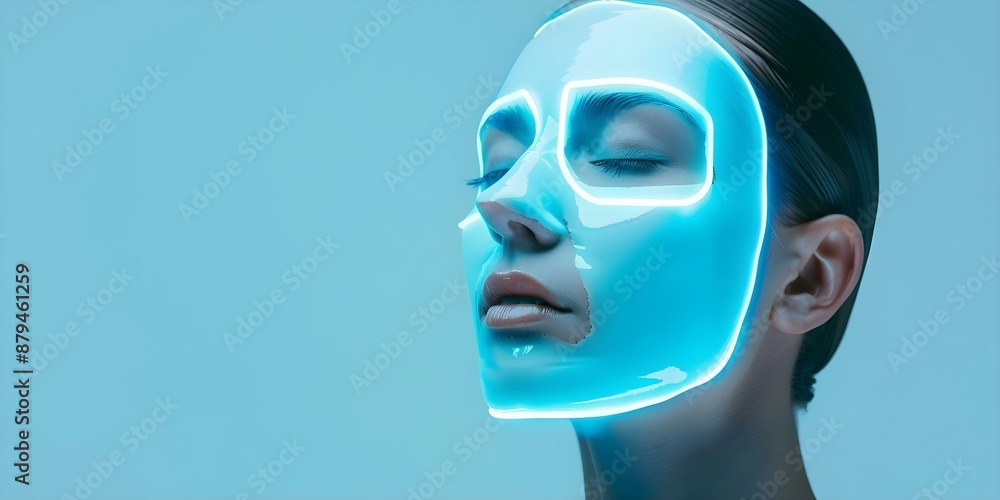 Woman using LED face mask to treat skin issues ideal for ads. Concept Beauty Trend, Skincare Innovation, LED Therapy, Facial Treatment, Skin Health Woman using LED face mask to treat skin issues ideal for ads. Concept Beauty Trend, Skincare Innovation, LED Therapy, Facial Treatment, Skin Health