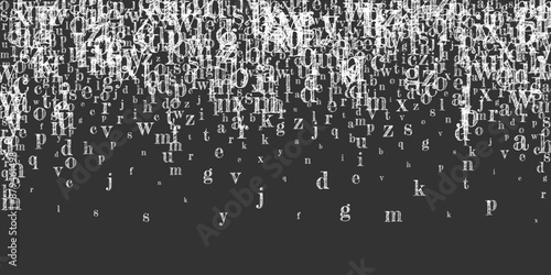 Flying latin letters. White chalk  scattered