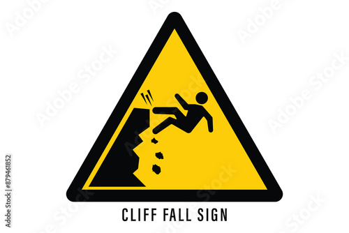 Cliff fall danger vector sign keep away caution, danger of fall sign