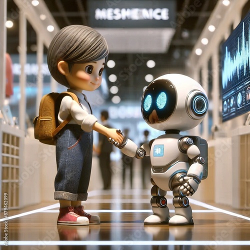 Futuristic Robot and Human Friendship - robot and a boy