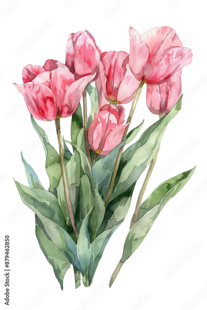 Obraz premium Watercolor Painting of Pink Tulips
