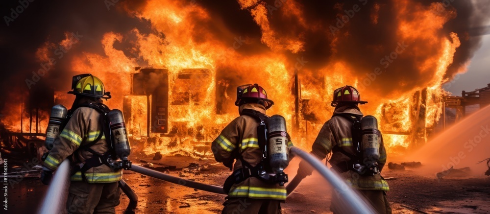 Fototapeta premium Firefighters Battling a Fierce Blaze